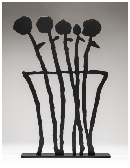 BAECHLER-Donald_Black Flowers_shaped, oxidized aluminum mounted to aluminum base with black powder coat_26x16.5x3.5 inches