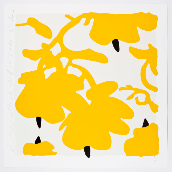 SULTAN-Donald_Yellow and White, Feb 10, 2017_color silkscreen with over-printed flocking on museum board_32x32 inches