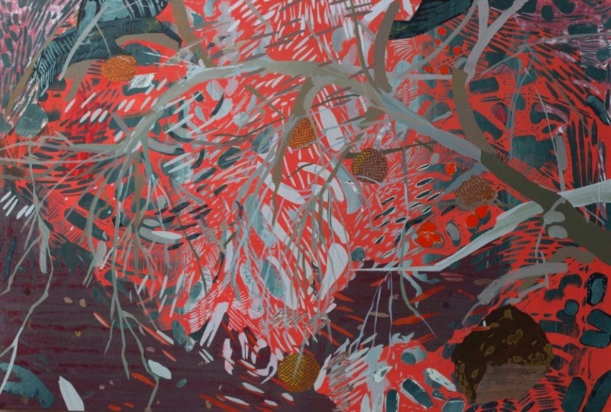 STRUBLE-Eva_Pauma Citrus_acrylic, paper and screen print on panel_48x32 inches