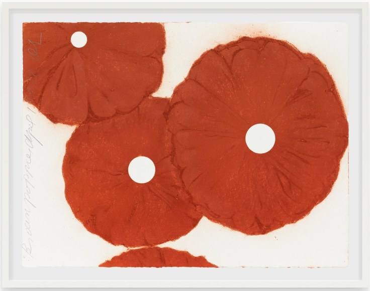 Donald Sultan Brown Poppies, April 1 2022, 2022 conte crayon on paper paper: 22 1/2 x 30 inches frame: 26 x 33 1/2 inches