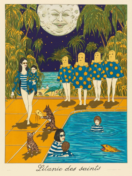 Marcel Dzama Under for opening eyelids of the moon, 2021 14-color lithograph on Rives BFK paper 28.5 x 21.4 inches Edition 13 of 75 signed numbered and dated