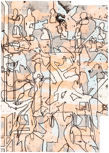 Bo Joseph Thought Cabinet, 2020 oil pastel, acrylic and tempera on joined paper paper: 59 5/8 x 42 1/4 inches frame: 64 5/8 x 47 3/8 inches