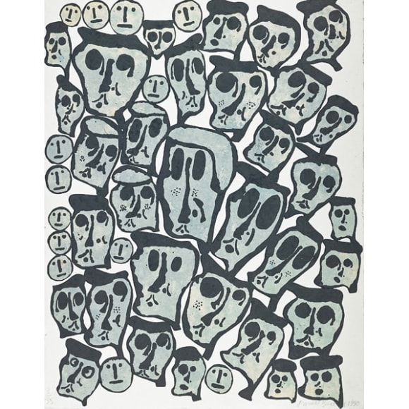 Donald Baechler Untitled #2 (From the Crowds Portfolio), 1990 woodcut on handmade Nepali paper (hand-dyed with indigo) 43 x 34 inches 3 AP, Edition 3 of 35 bottom right front (DB-87)