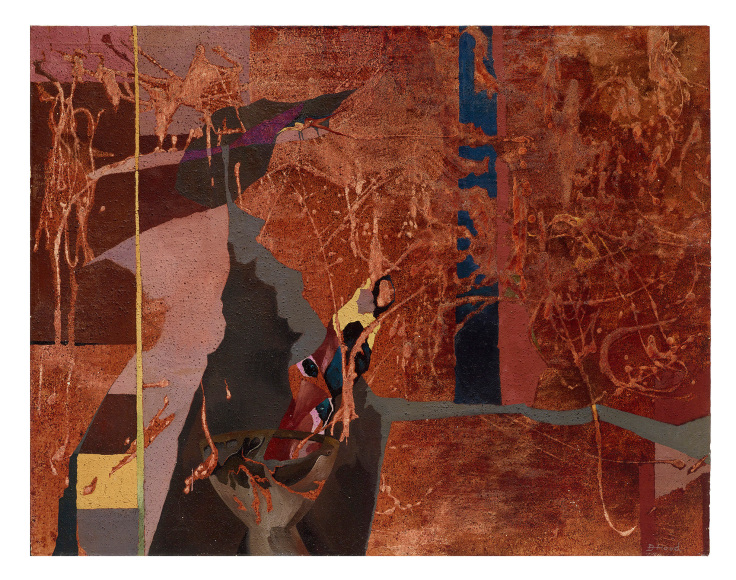Dorothy Hood Genies, 1956 oil on canvas canvas: 35 1/2 x 43 1/2 inches frame: 36 7/8 x 46 7/8 inches