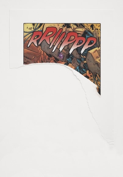 Christian Marclay  Rriippp, 2015  four color print on ripped Hahnemuehle Etching White 300gsm  29 1/8 x 21 1/4 inches  Edition 5 of 60  $4,000