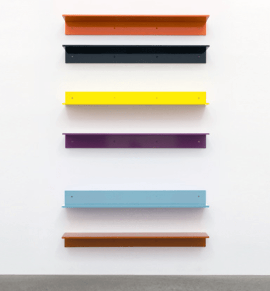 Liam Gillick  Shelf System A, 2008  powder-coated aluminum, consisting of 6 elements  4 x 8 x 39 1/2 inches each element  From an edition of 25  $15,000