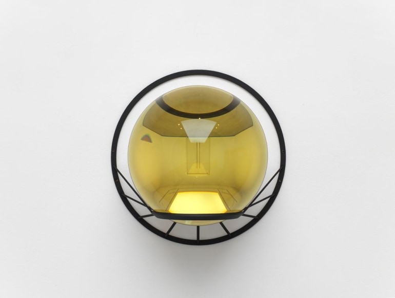 Olafur Eliasson  Hospitality Sphere, 2017  glass sphere, silver, gold paint (black), stainless steel  16 1/8 x 16 1/8 x 13 1/4 inches  Edition of 6  &euro;55,000