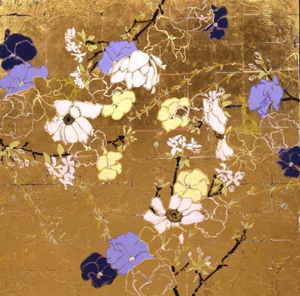 Robert Kushner Gold Mirror 8 x 4 II, 2002 Acrylic, oil, gold leaf, and glitter on panel 36 x 36 inches