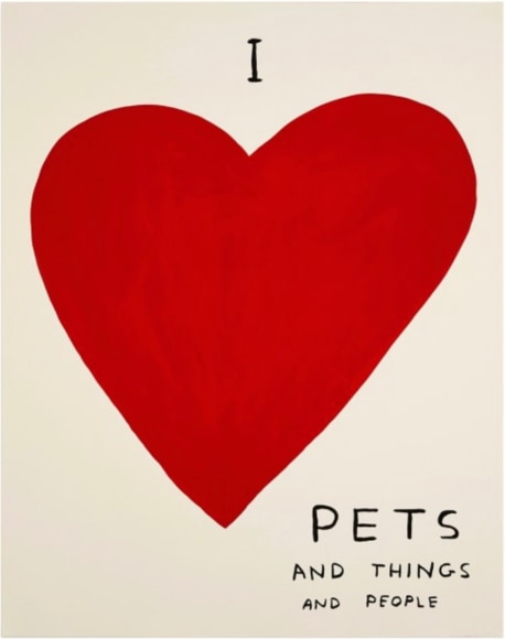 David Shrigley  I Love..., 2019  4 color screen print on Somerset Tub Sized Satin White 410gsm  30 x 23 1/2 inches  $3,000