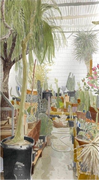 Bradley Kerl Hot Cactus, 2021 watercolor and colored pencil on paper paper: 22 x 12 1/4 inches frame: 27 1/2 x 17 3/8 inches
