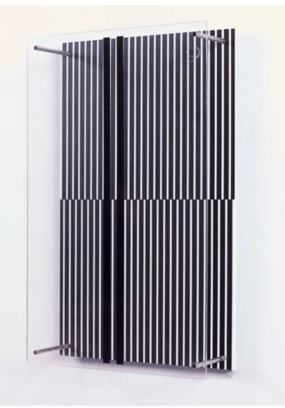 Jesus Rafael Soto Paralelas vibrantes (Serie Sintesis), 1979 silkscreen on acrylic with two sheets separated by four metal rods 17.32 x 10.63 x 5.5 inches Edition 18 of 110