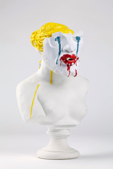 THE BRUCE HIGH QUALITY FOUNDATION Self Portrait, 2013 plaster bust, enamel paint, cigarette butt 13 x 8 x 6 inches Inquire