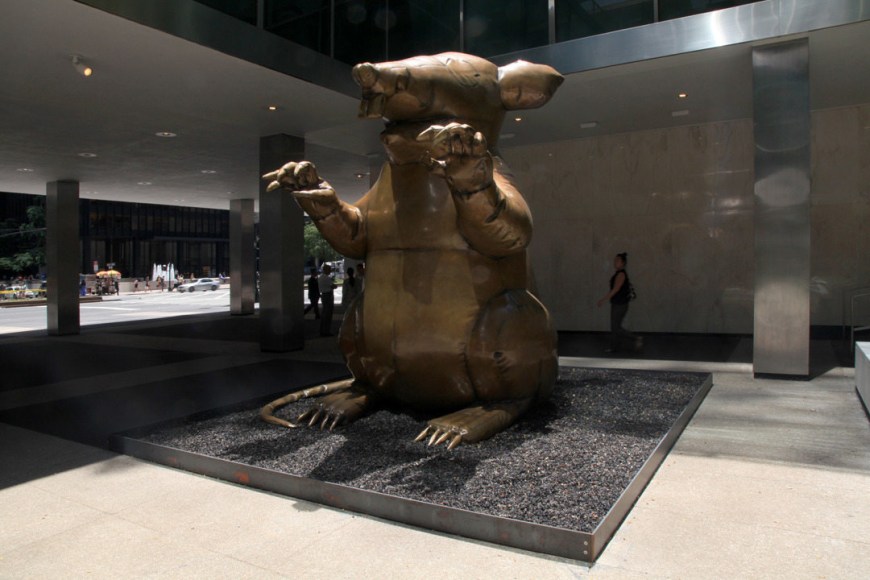 THE BRUCE HIGH QUALITY FOUNDATION The New Colossus, 2012 bronze 144" x 113.04" x 110.25", approximately 5,530 lbs. Installation image, "Art History with Labor," the Lever House