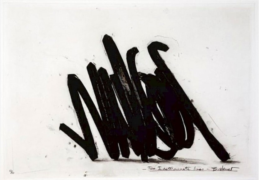 Bernar Venet  Two Indeterminate Lines, 2014  etching  30 1/2 x 39 5/8 inches  edition of 50  $6,000