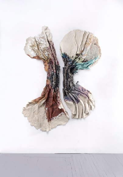 Brie Ruais Currents and Tides, 130lbs and 128lbs, 2020 glazed stoneware, hardware 80 x 57 x 6 inches