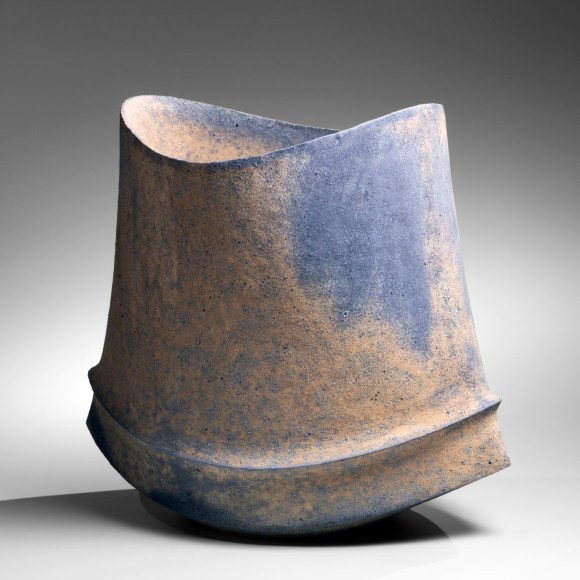 Elliptical multi-fired peach and gray vessel, 2006