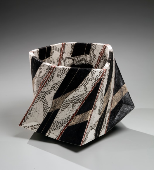 Multi-planar vessel with abstract linear patterning, 2019