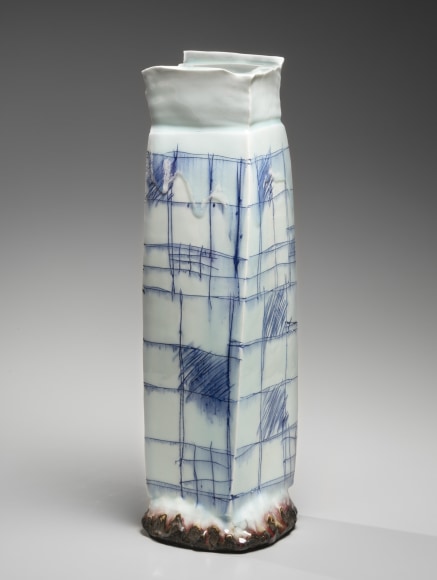 Tall rectangular vessel&nbsp;with cross-hatched checkered designs, 2021