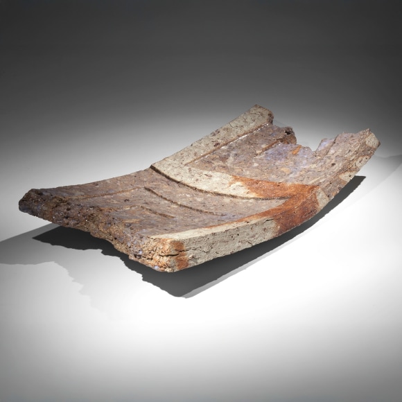 Kakurezaki, Ryuichi, Kakurezaki Ryuichi, bizen, stoneware, ash glaze, marbleized, contemporary, Japanese, ceramics, platter, 2010