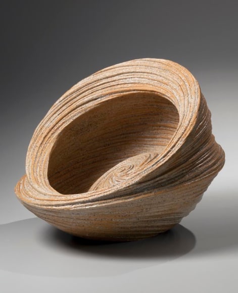 Round wide-mouthed double-walled swirling vessel with slanted side and incised linear patterning, 2013