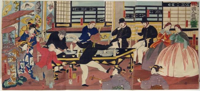 Subject: Gaikokujin y&ucirc;ky&ocirc; no zu; Foreigners Making Merry