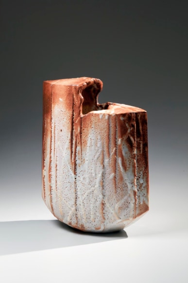 Katō Yasukage Shino-glazed, stoneware flower vessel