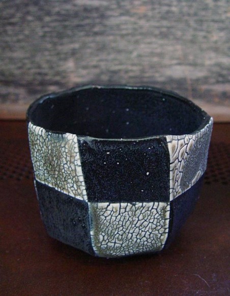Black and white glazed checkerboard basara teabowl, 2013