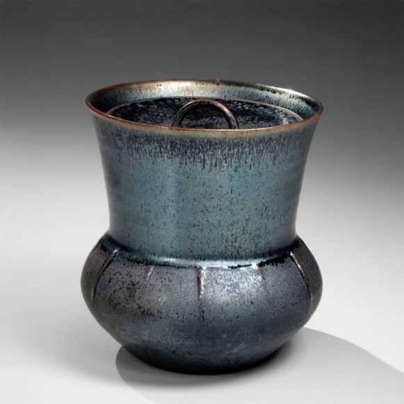 Kamada, Koji, Kamada Koji, waterjar, mizusashi, water jar, tenmoku, silver, black, stoneware, glaze, contemporary, ceramics, Japanese, 2015
