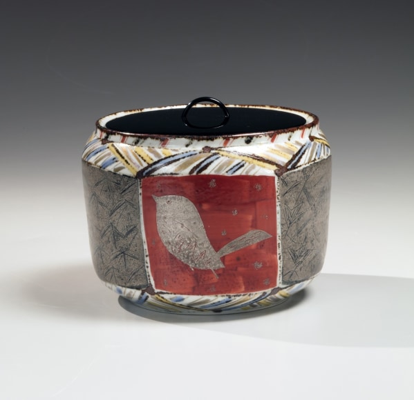 Waterjar with bird, abstract and linear patterns, 1982