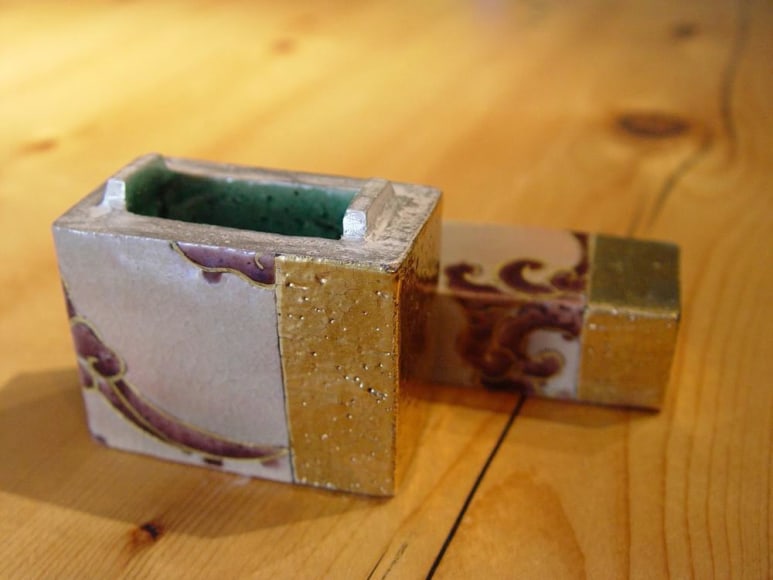 Covered standing box with wave  designs titled Yume-bako or Dream Box, 2012