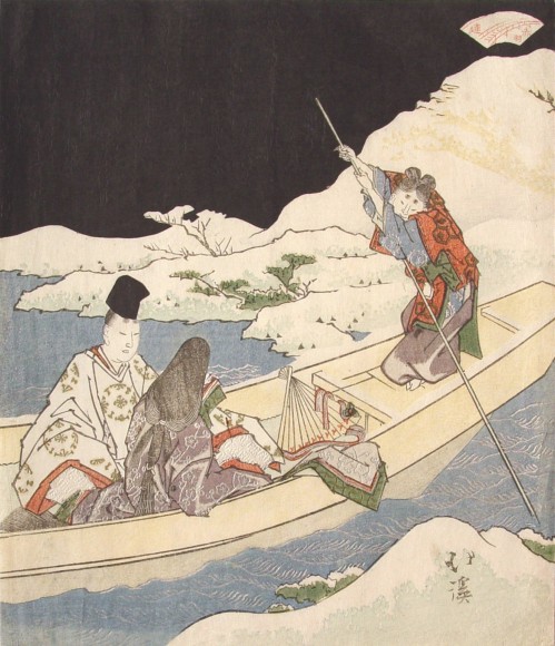 TOTOYA HOKKEI Ukifune: Fifty-first chapter of &#039;The Tale of Genji&#039; showing Prince Niou pledging his eternal love to Ukifune