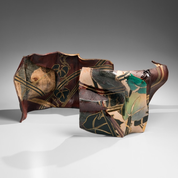 Nakamura, Takuo, Nakamura Takuo, vessel, sculpture, contemporary, art, Japan, ceramics, Japanese, pottery, rinpa, painting, ise, monogatari, glazed, panel, kutani, leaf, pattern, 2016, contemporary Japanese ceramics