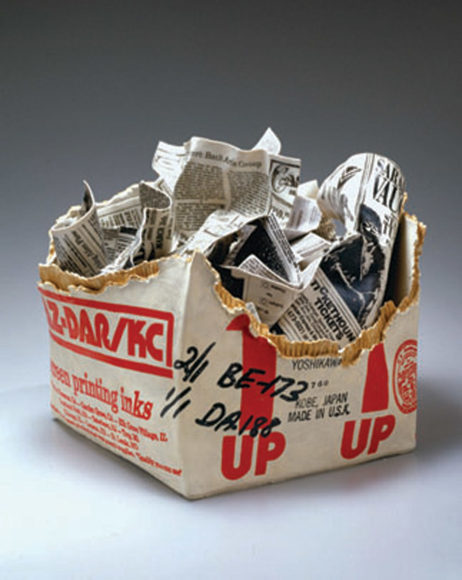 MISHIMA KIMIYO Porcelain sculpture of charcaol box filled with newspaper 