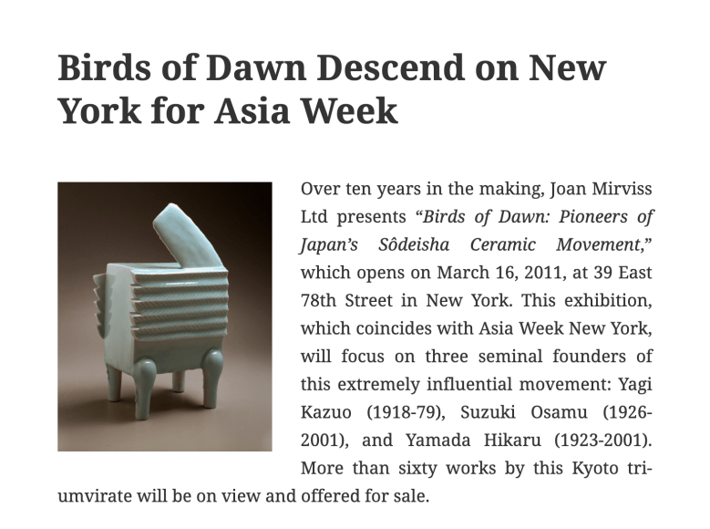Birds of Dawn Descend on New York for Asia Week
