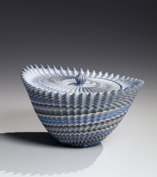 Covered&nbsp;neriage (marbleized) mizusashi (waterjar) with upraised pointed edges, 2017