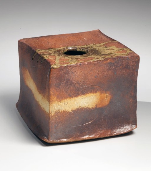 Square ash-glazed vase