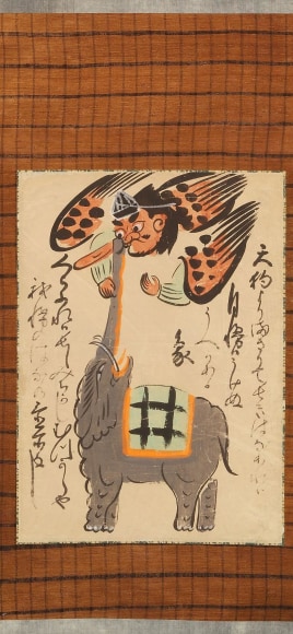 Tengu and elephant comparing noses