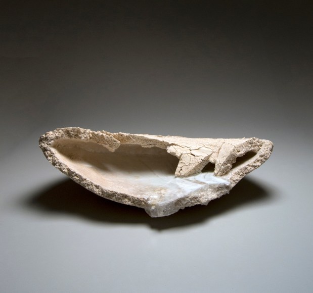 Sculpture in the form of a torn, crescent-shaped section of a collapsed vessel&nbsp;, 2017