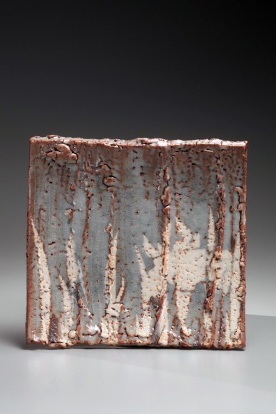 Nezumi-shino square platter with botanical decoration, ca. 1990