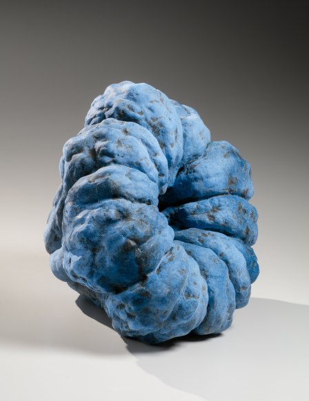 Large blue biomorphic sculptural vessel in the shape of a pumpkin titled, Akoda, 2018&nbsp;