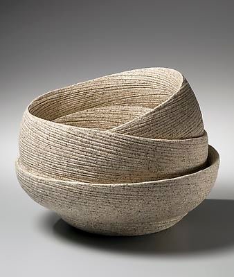 Round banded double-walled vessel with incised linear design on cascading folds, 2012
