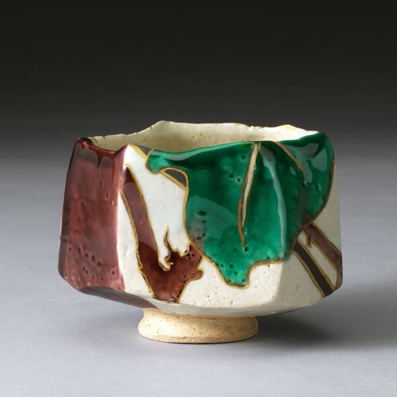 Purple-glazed teabowl with kutani-glazed rinpa-inspired decoration of ivy&nbsp;, 2017