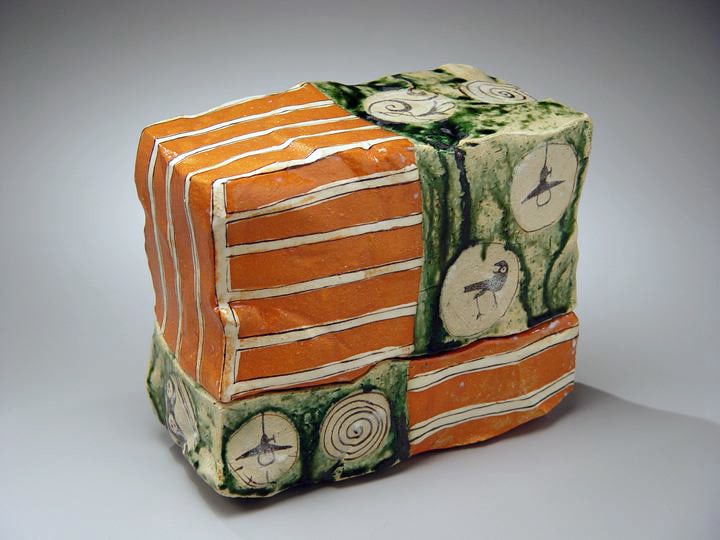 Rectangular covered box with fanciful crow interior, 2005