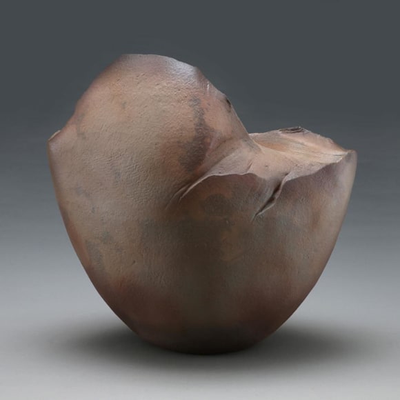 Kaneta, Masanao, Kaneta Masanao, mountain, kurinuki, scooped, vessel, Hagi, hagi glazed, glazed, stoneware, ash glazed, kohiki, rust, brown Japanese, ceramics, contemporary, 2013