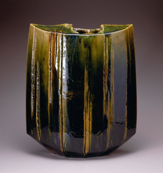 Green oribe glazed standing vessel, ca. 2006