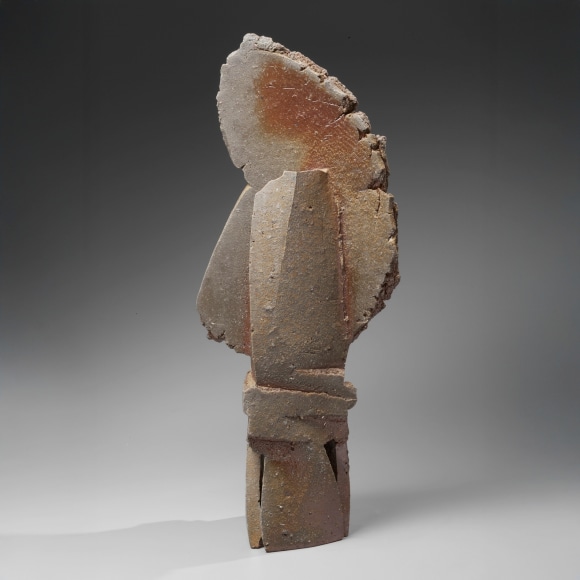 Bizen sculptural vessel with upraised angled wing