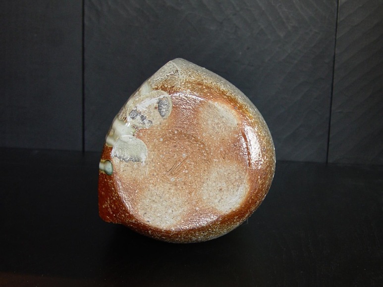 Tilting Tanba vase with moon-shaped opening and natural dripping  ash glaze; 2011
