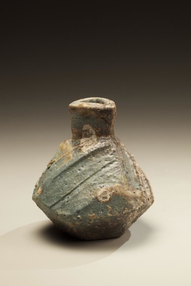 Small triangular Tanba flower vase with pinched neck and kiln effects, 2011