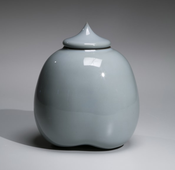 Small lobed celadon jar with pointed cover, 2004