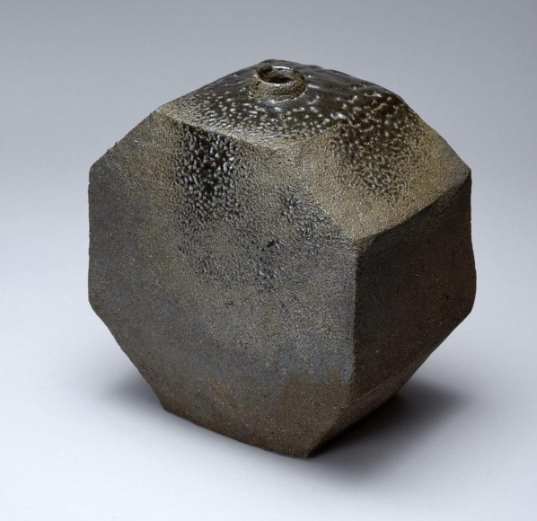 Kamoda, Shoji, Kamoda Shoji, vessel, vase, black, octagon, faceted, glazed, stoneware, ceramics, Japanese, modern, Japanese ceramics, 1968
